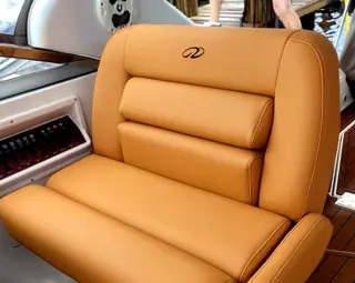Custom boat bench seating with diamond-stitched marine vinyl