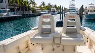Reupholstered boat seating by Villegas Brothers Marine Upholstery, Fort Lauderdale FL